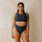 Front view of Slate Check Almost Cheeky Bottoms showcasing the cheeky fit on a model against a neutral background