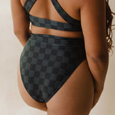 Rear close-up of Slate Check Almost Cheeky Bottoms showcasing the check pattern and cheeky fit on a model