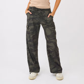 Front view of Drawcord Cargo Pants, Camo showcasing drawcord waist and cargo pockets on a model against a light background