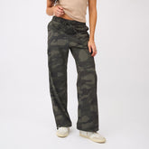 Front view of Drawcord Cargo Pants, Camo showcasing drawcord waist and cargo pockets on a model against a white background